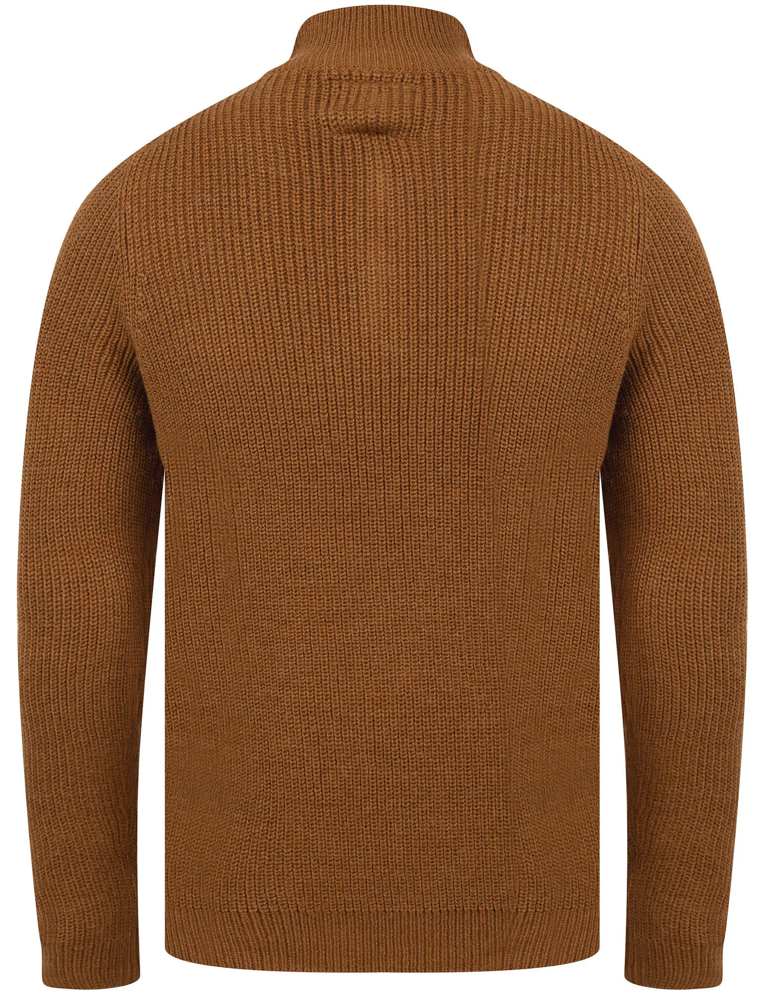 Asteroid Half Zip Funnel Neck Wool Blend Knitted Jumper in Rubber Brown - Dissident