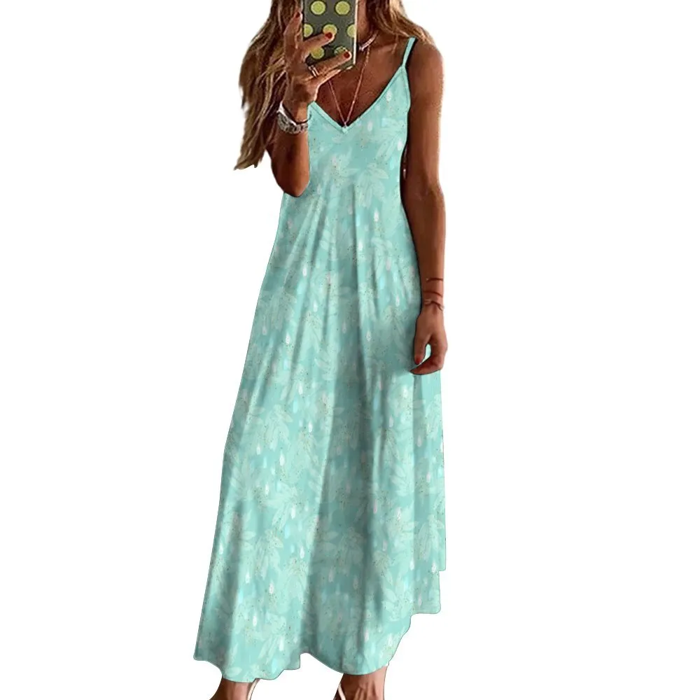 Australian Floral Eucalyptus Spaghetti Strap Ankle-Length Dress Long dress