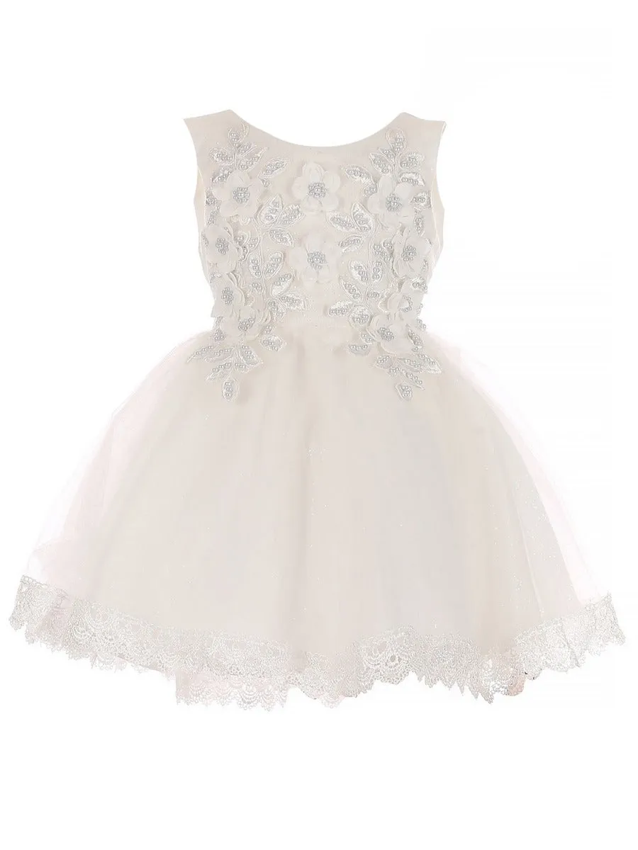 Baby Girls White 3D Floral Lace Hem Flower Girl Dress, Sizes 6-24M