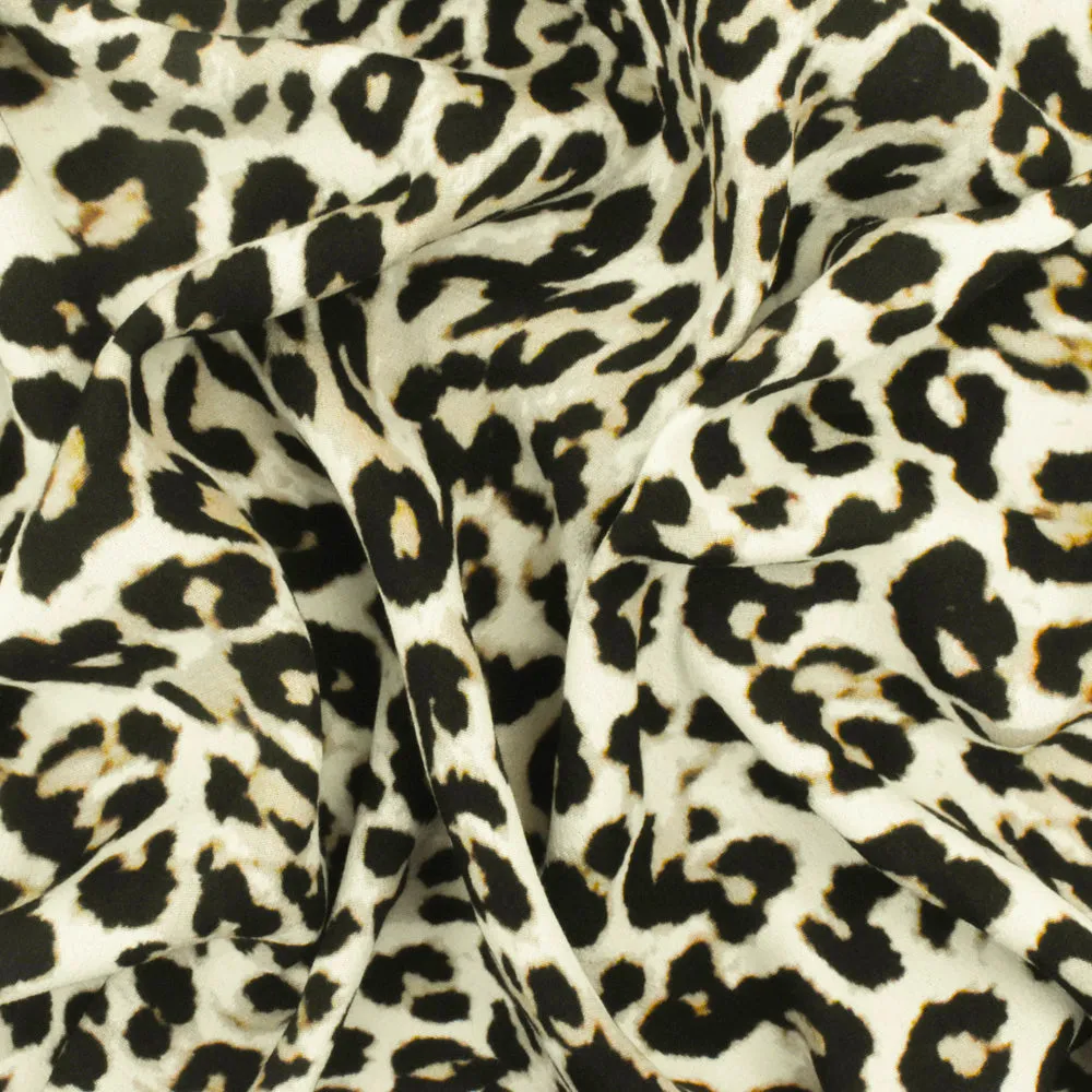 Beige-Black-Ivory Famous Designer Cheetah Print Viscose Crepe Faille Fabric