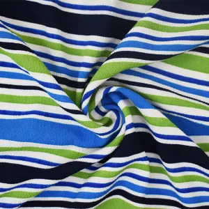 Blue-Multi Stripe Printed Stretch Poly Spandex Ghost Crepe Woven Fabric