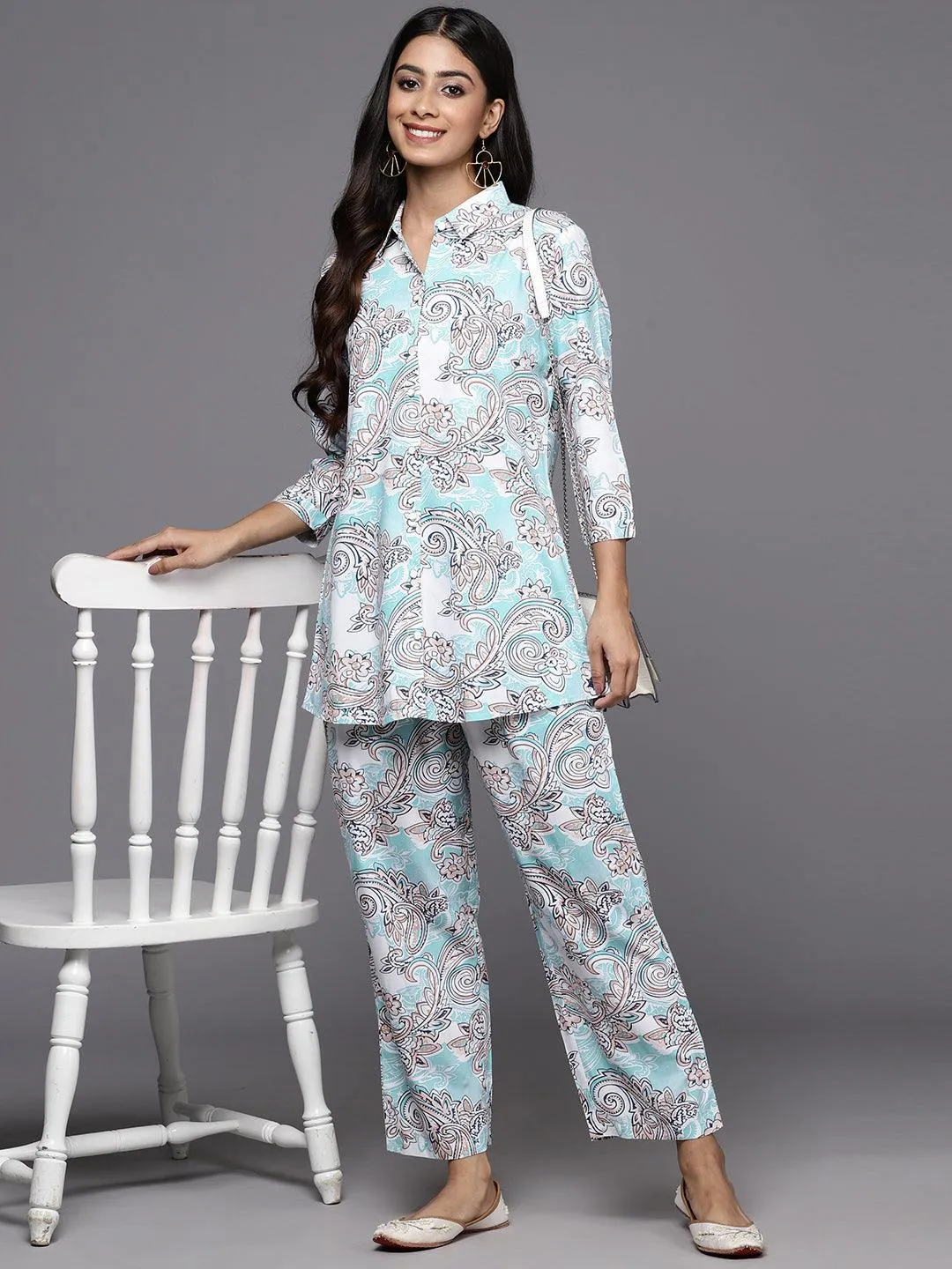 Blue Printed Rayon Co-Ords