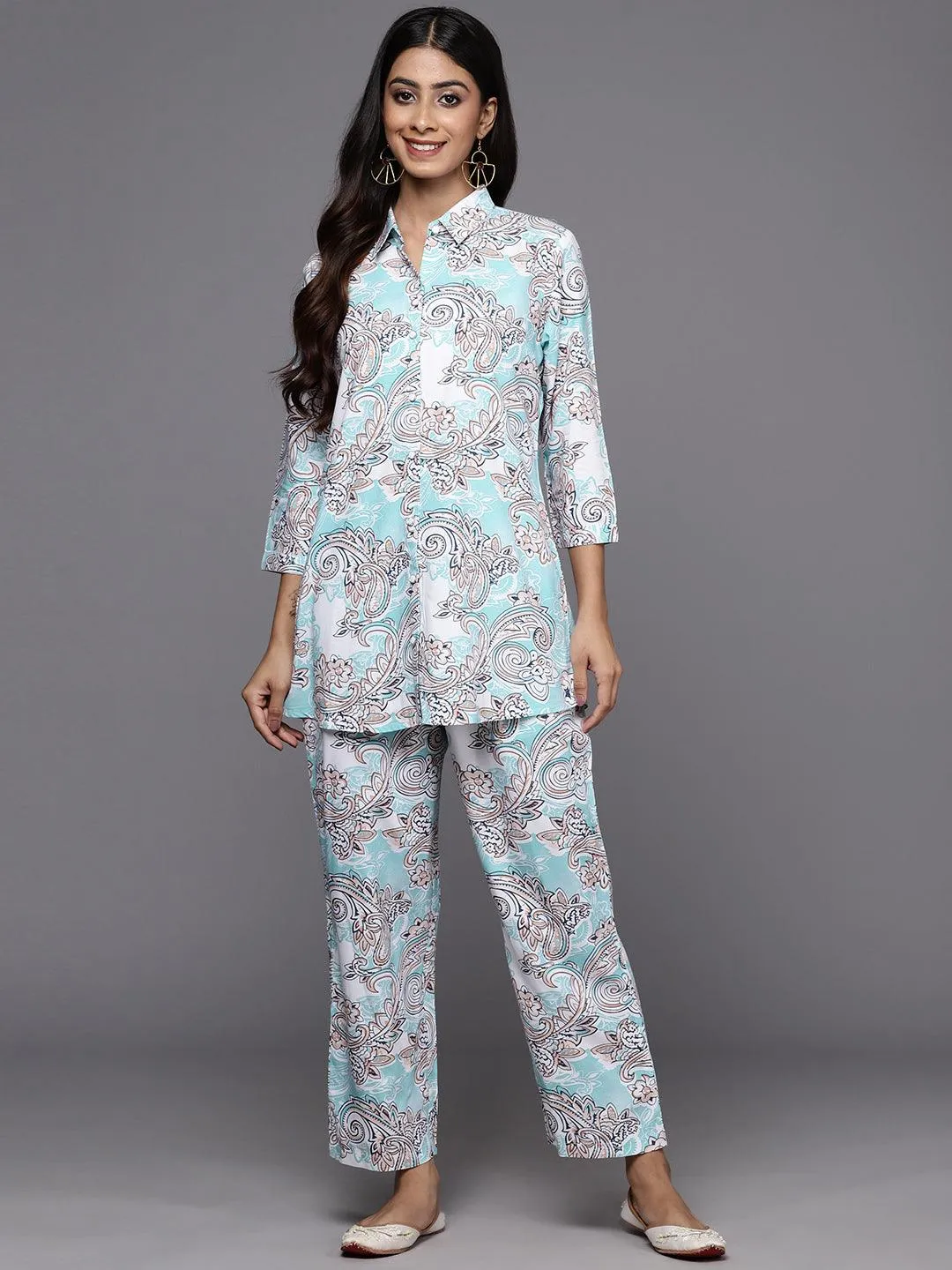 Blue Printed Rayon Co-Ords