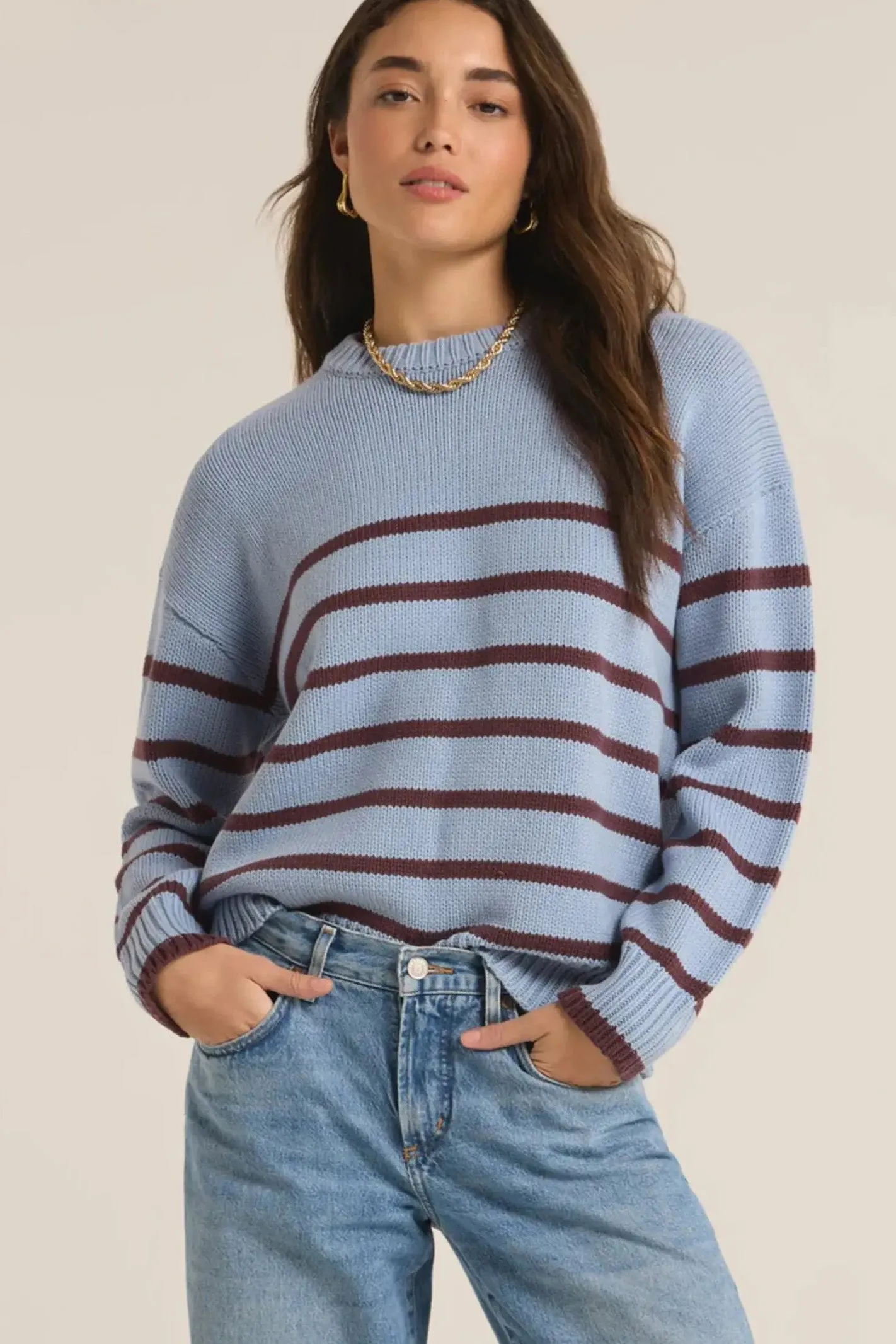 Boyfriend Stripe Sweater - Light Denim