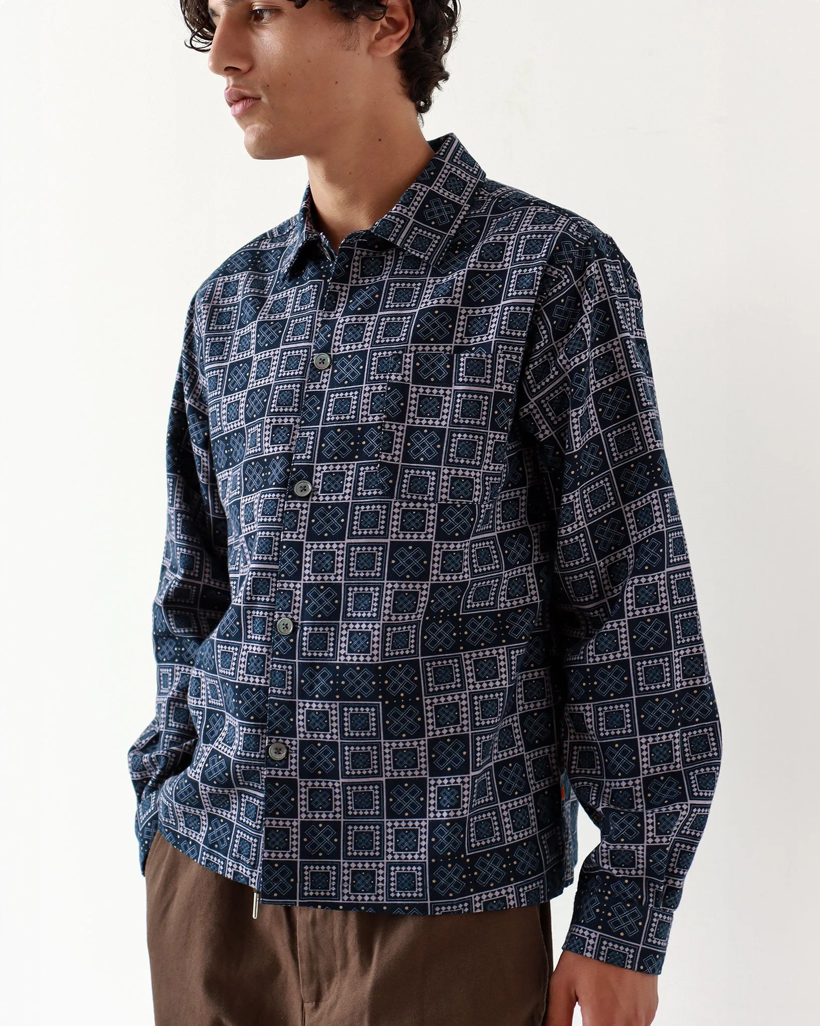 Busey Shirt - Navy Stamp Print