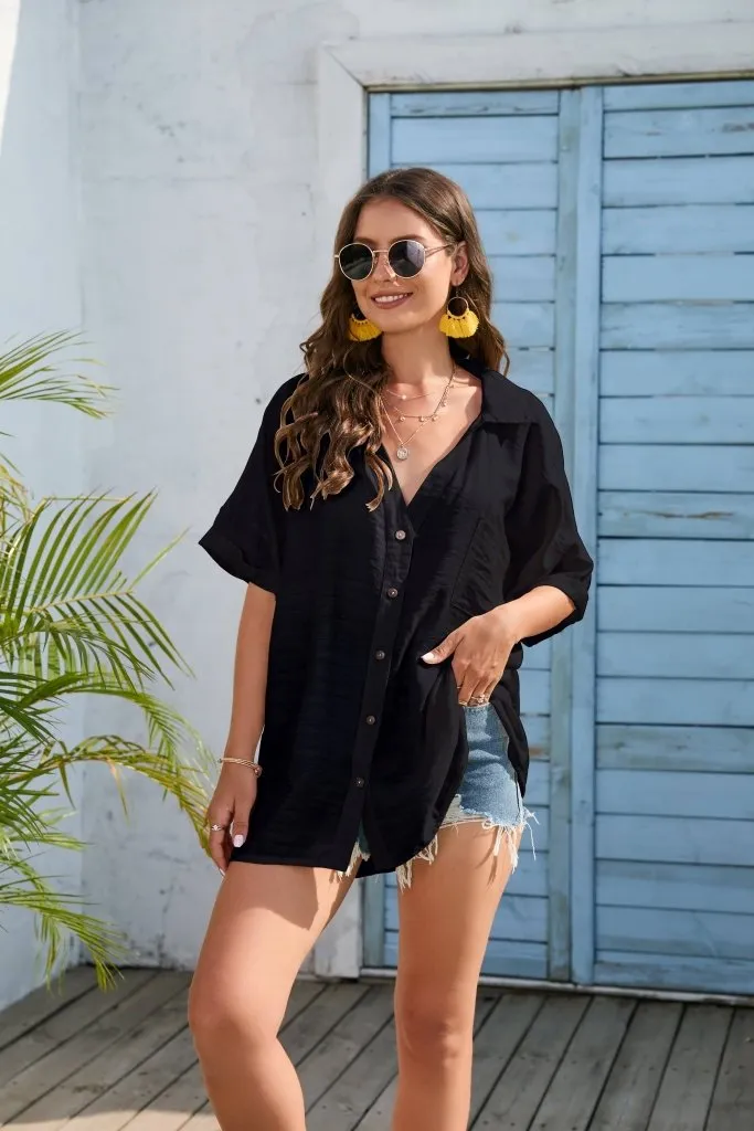 Button Down Swim Beach Short Shirts Tops