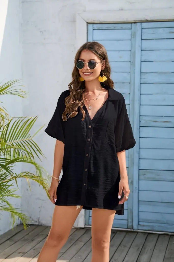 Button Down Swim Beach Short Shirts Tops