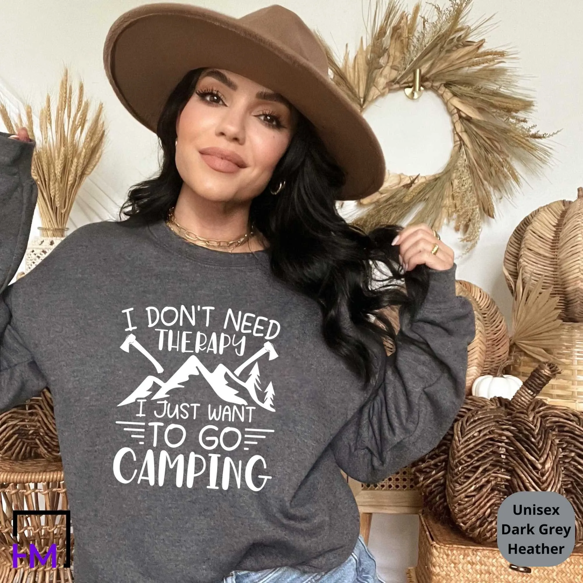 Camping Therapy Shirt, Happy Camper, Adventure Time, Camper Gifts for Women, Nature Lover Sweatshirt, Camping Presents, Mountain Hiking Tee