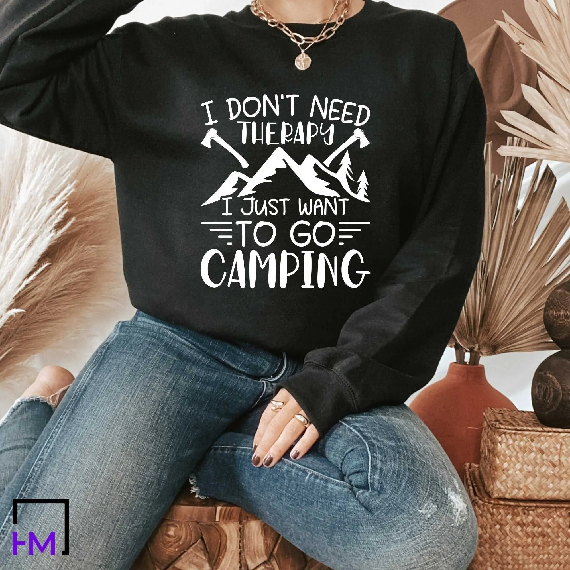 Camping Therapy Shirt, Happy Camper, Adventure Time, Camper Gifts for Women, Nature Lover Sweatshirt, Camping Presents, Mountain Hiking Tee