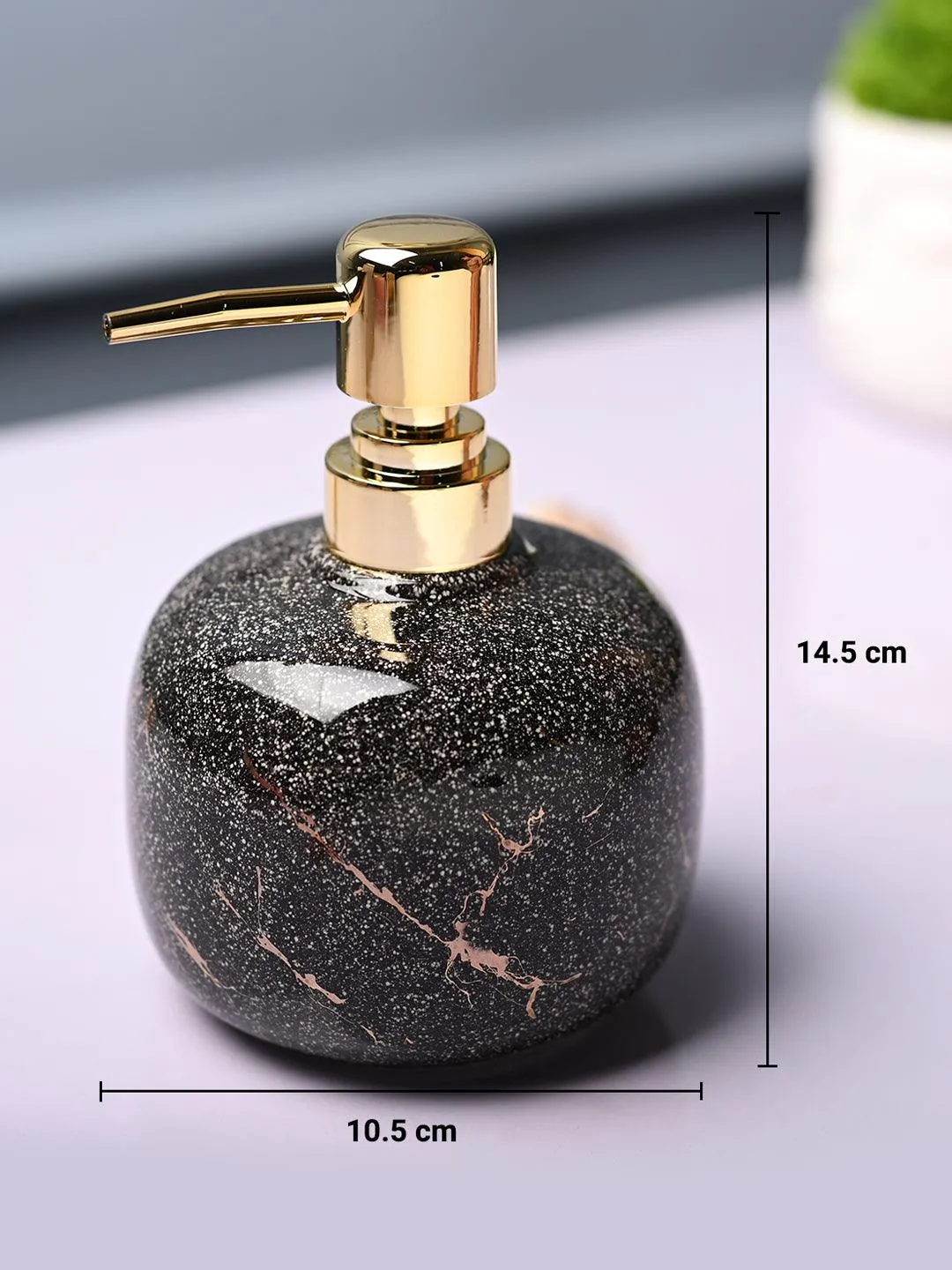 Ceramic Black Cylindrical Soap Dispenser - Glossy Finish