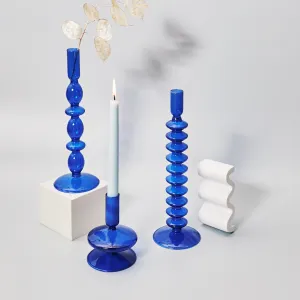 Cobalt Blown Glass Candle Holders