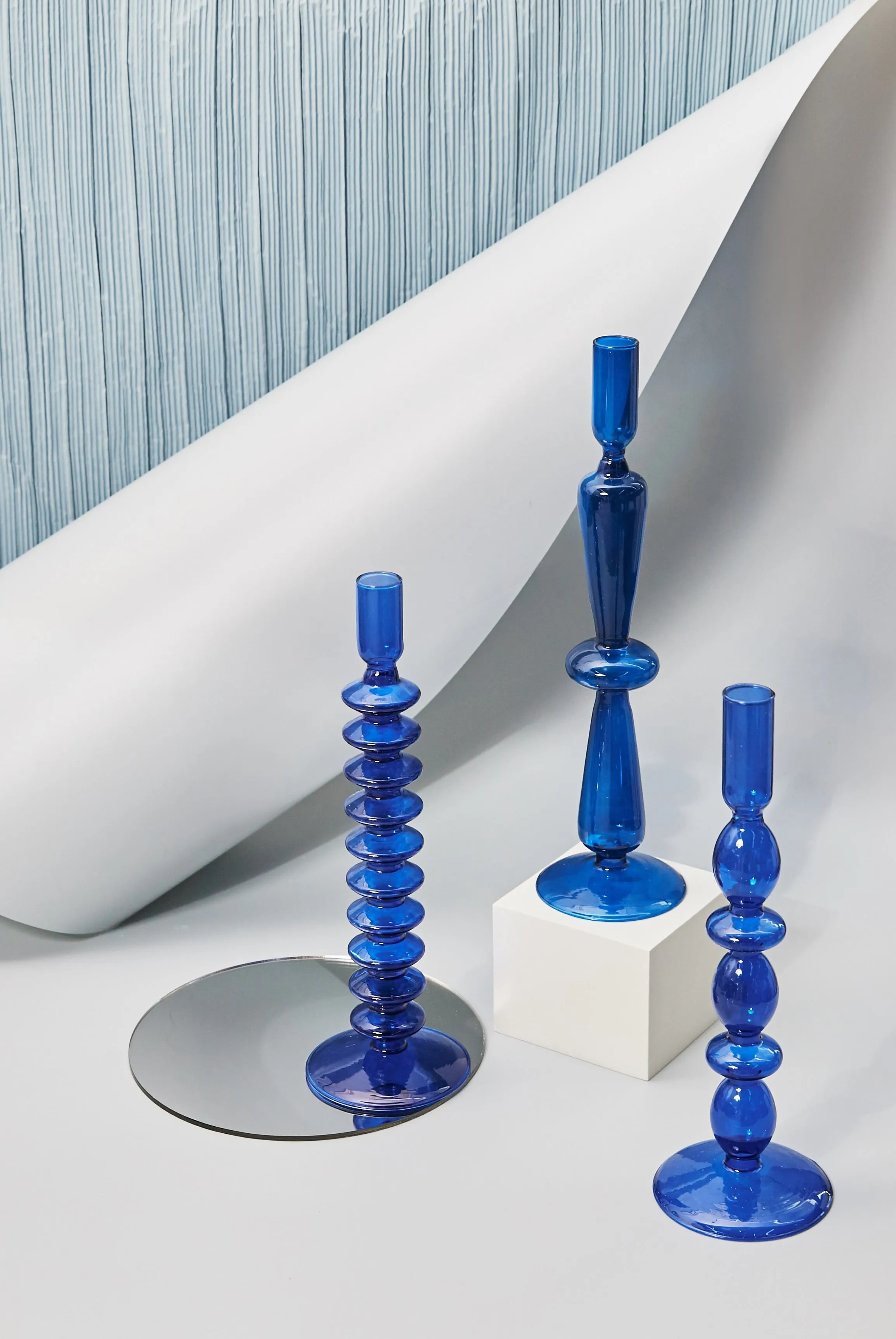 Cobalt Blown Glass Candle Holders