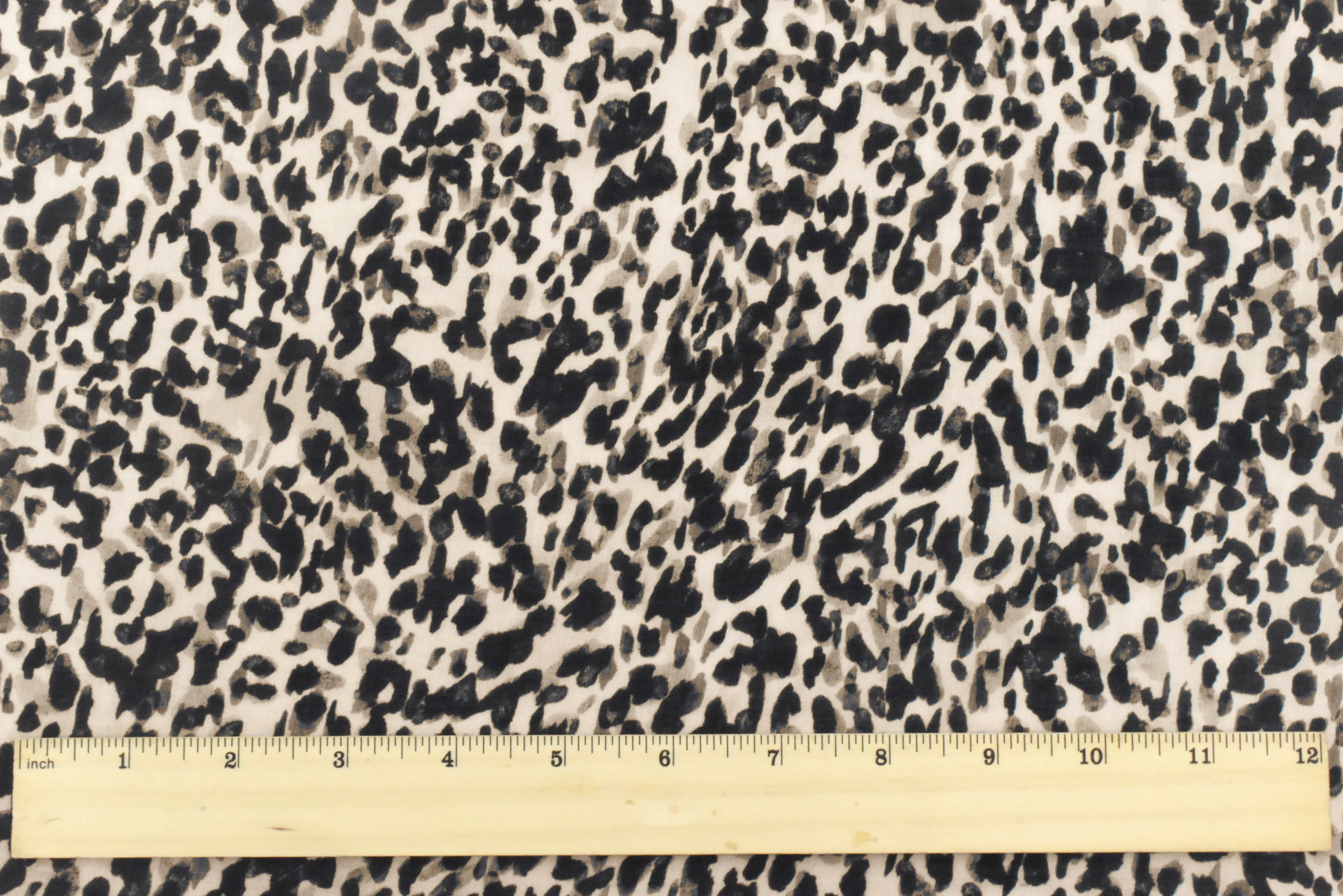 Cream Beige-Classic Black Leopard Printed Rayon Lawn Fabric