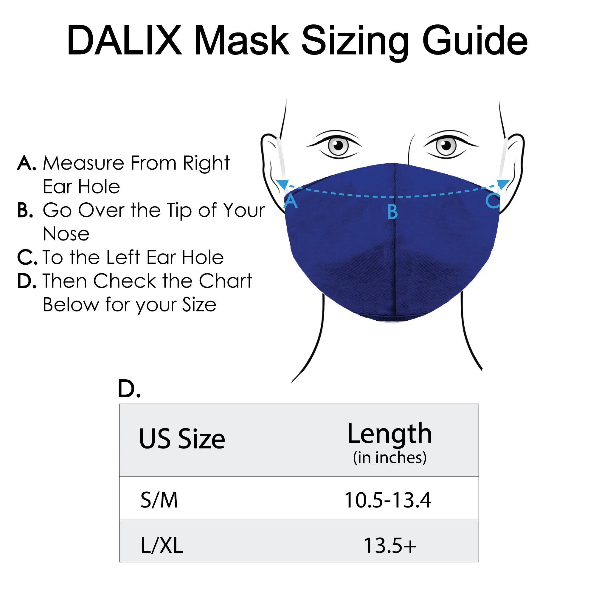 DALIX Cloth Face Mask Reuseable Washable Made in USA - S-M, L-XL Size (20 Pack)