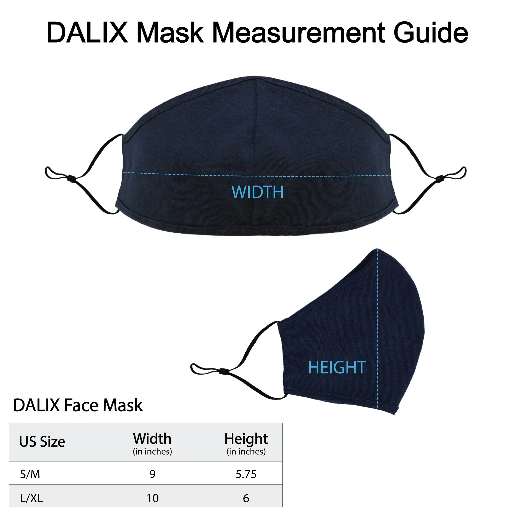 DALIX Cloth Face Mask Reuseable Washable Made in USA - S-M, L-XL Size (20 Pack)