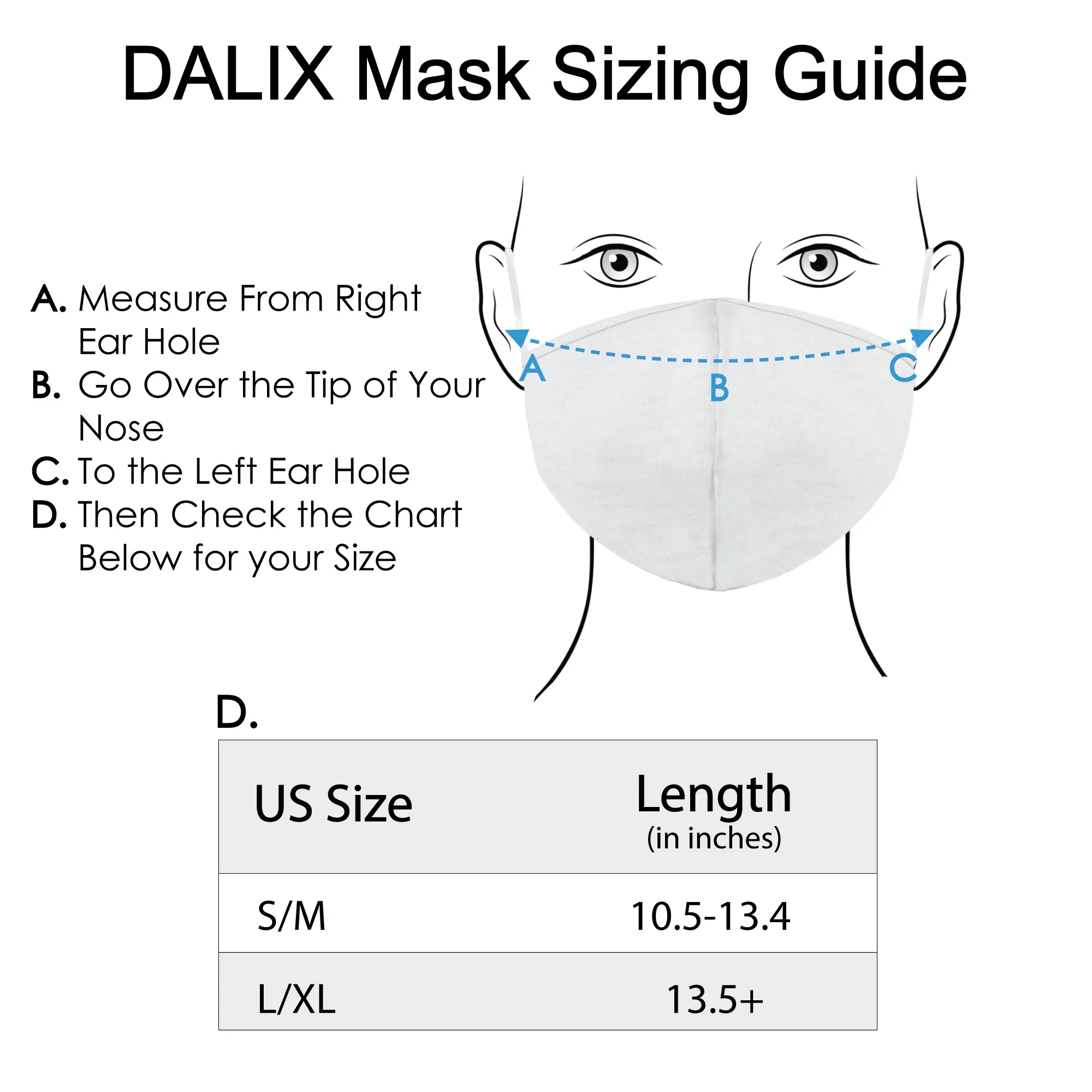 Dalix Cloth Face Mask Reuseable Washable Made in USA - S-M , L-XL Size