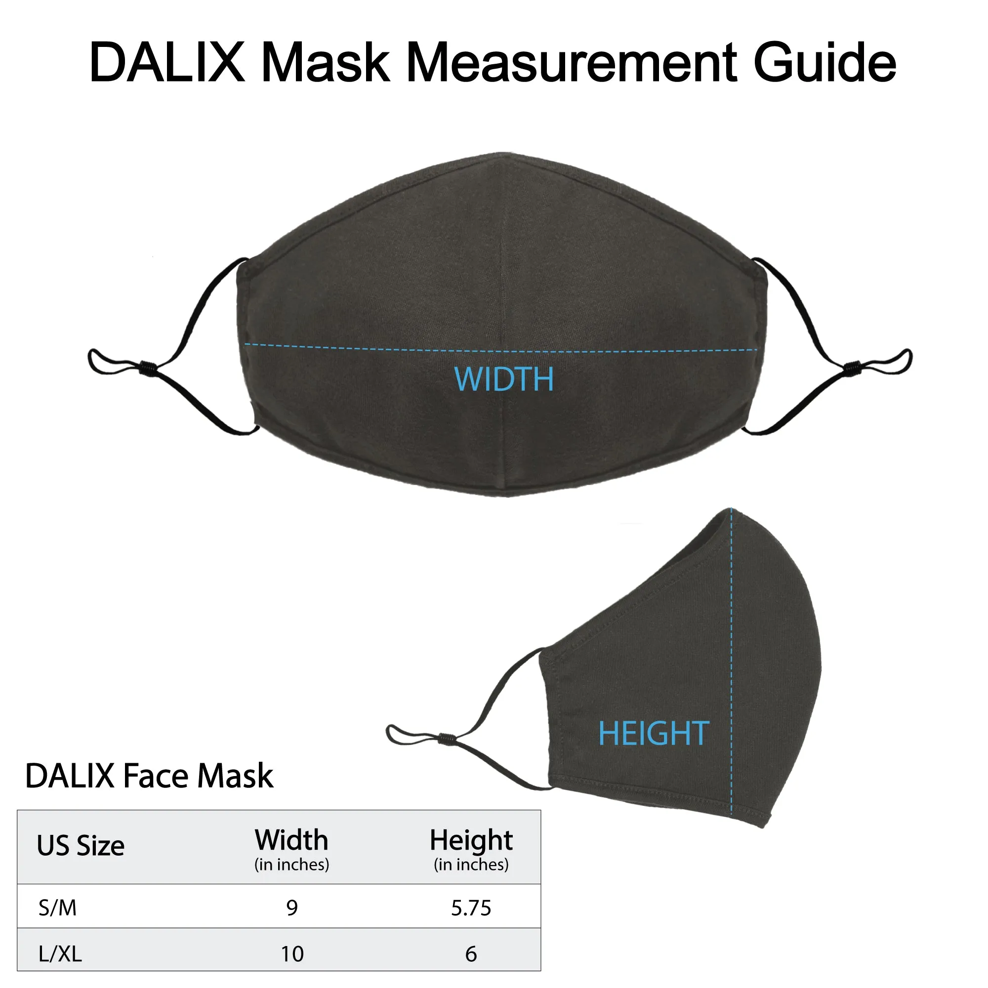 Dalix Cloth Face Mask Reuseable Washable Made in USA - S-M , L-XL Size