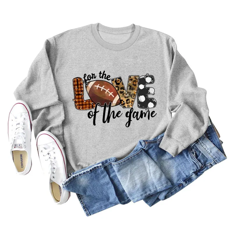 For The Love of The Game Lettered Leopard Print Rugby Sweatshirt