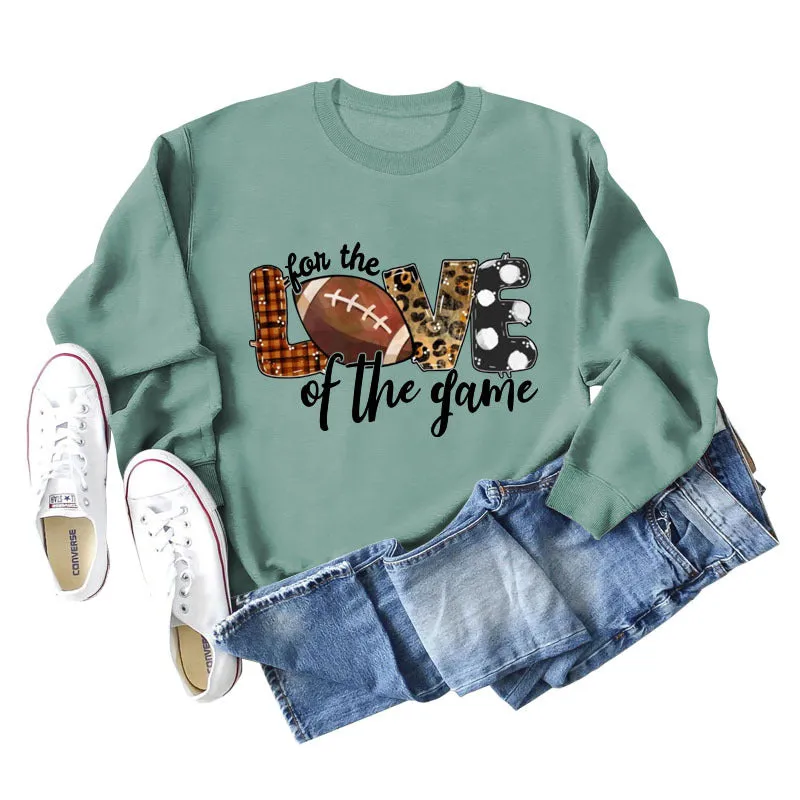 For The Love of The Game Lettered Leopard Print Rugby Sweatshirt