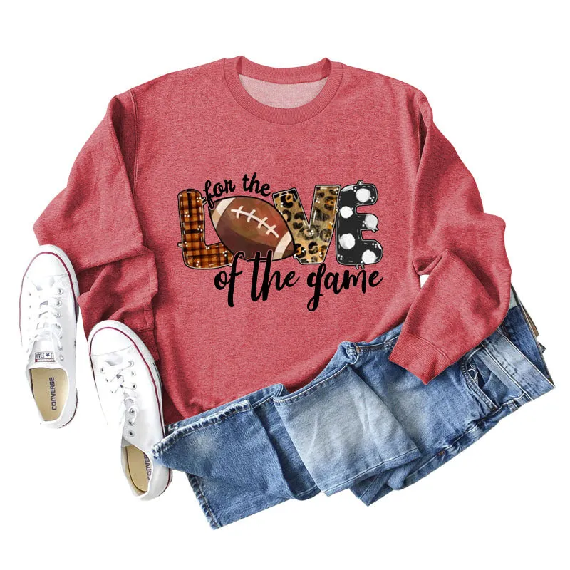 For The Love of The Game Lettered Leopard Print Rugby Sweatshirt