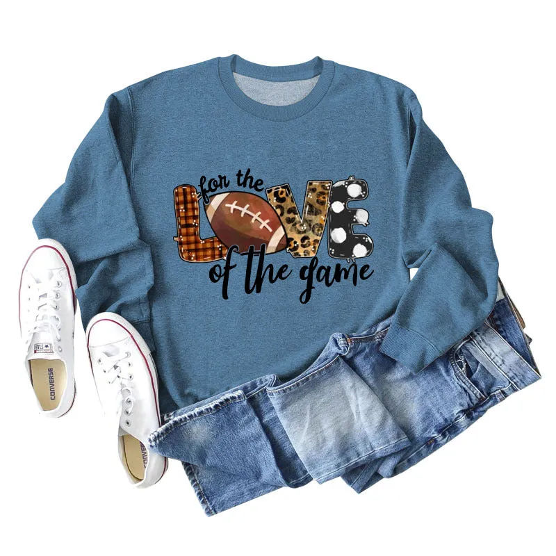 For The Love of The Game Lettered Leopard Print Rugby Sweatshirt