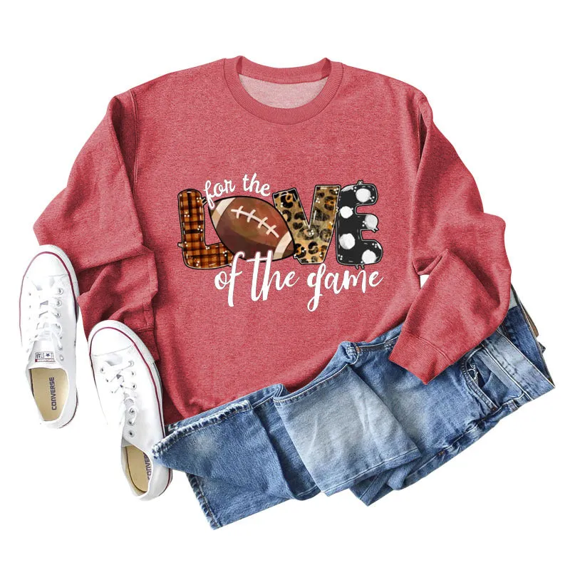 For The Love of The Game Lettered Leopard Print Rugby Sweatshirt