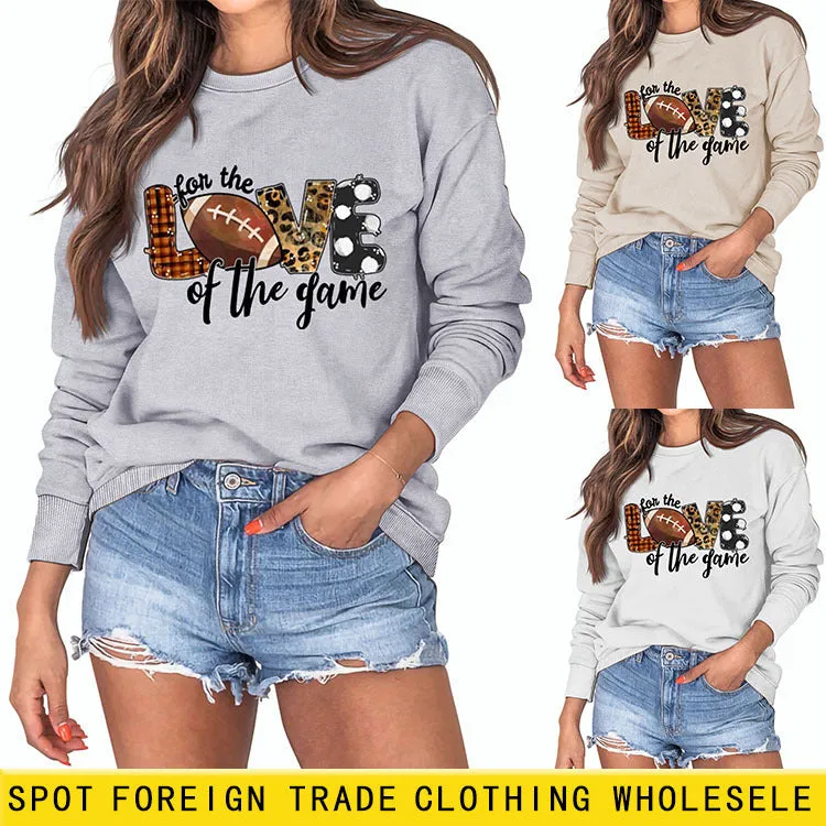 For The Love of The Game Lettered Leopard Print Rugby Sweatshirt