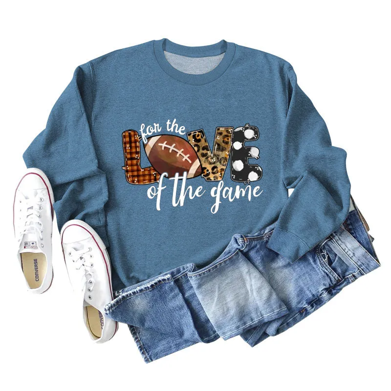 For The Love of The Game Lettered Leopard Print Rugby Sweatshirt