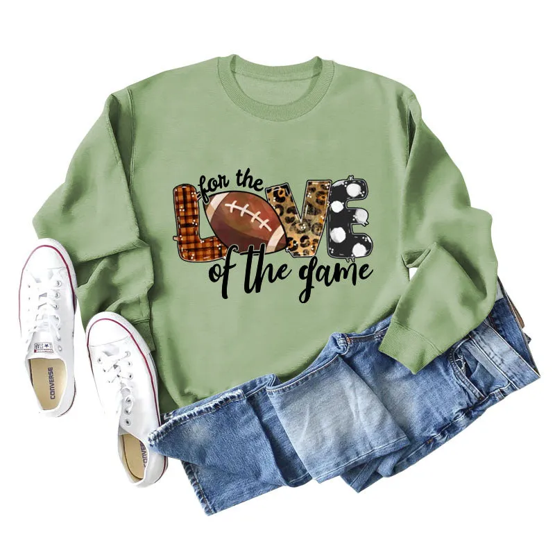 For The Love of The Game Lettered Leopard Print Rugby Sweatshirt