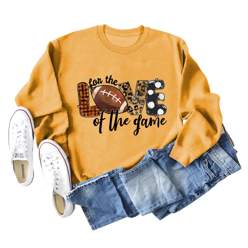 For The Love of The Game Lettered Leopard Print Rugby Sweatshirt