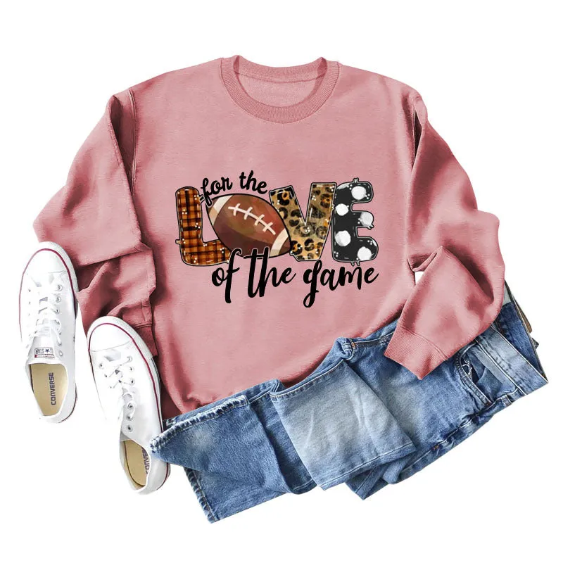 For The Love of The Game Lettered Leopard Print Rugby Sweatshirt