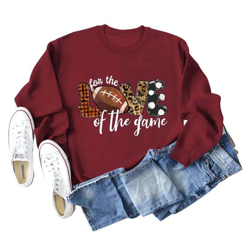 For The Love of The Game Lettered Leopard Print Rugby Sweatshirt