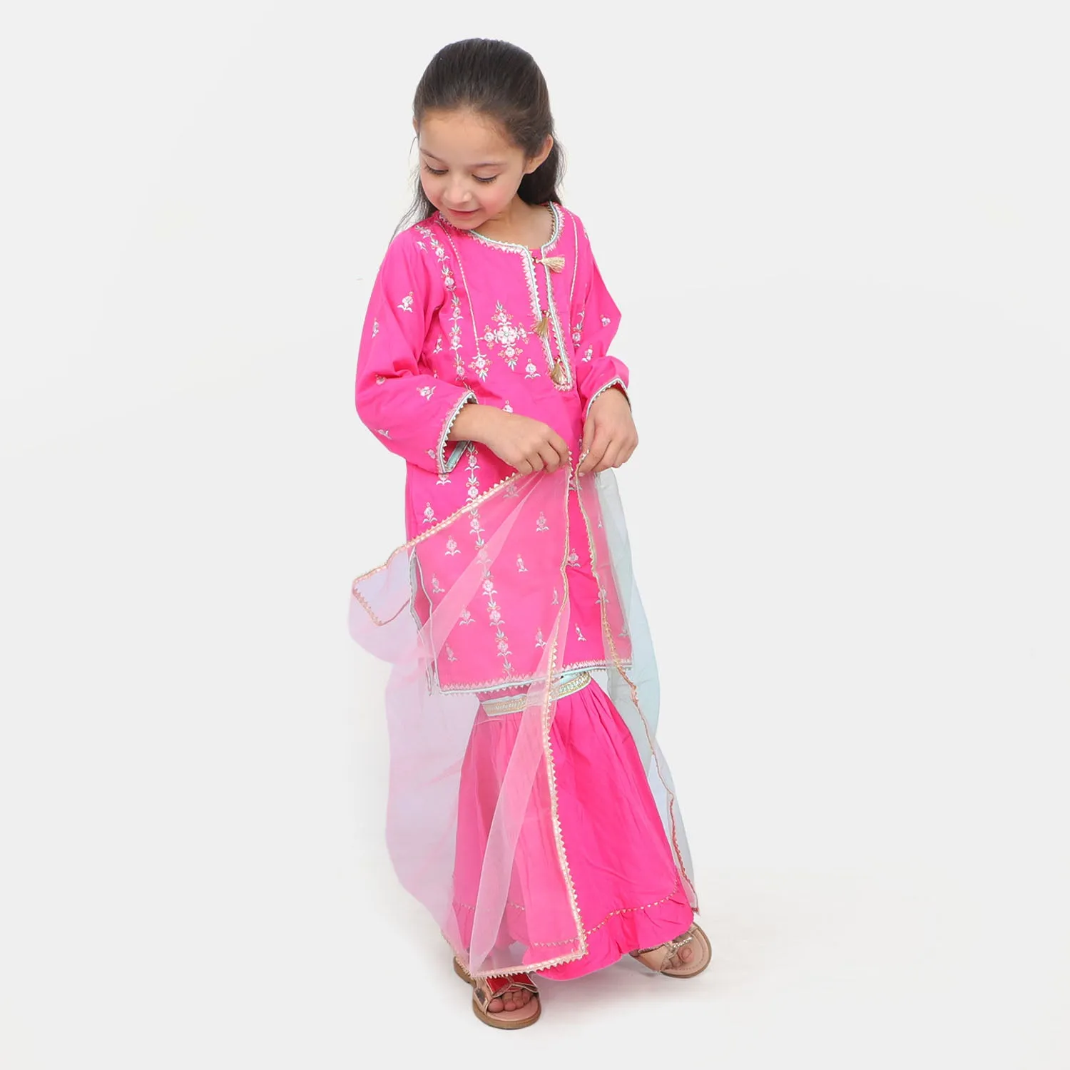 Girls 3 Pcs Fancy Suit  - Hot Pink