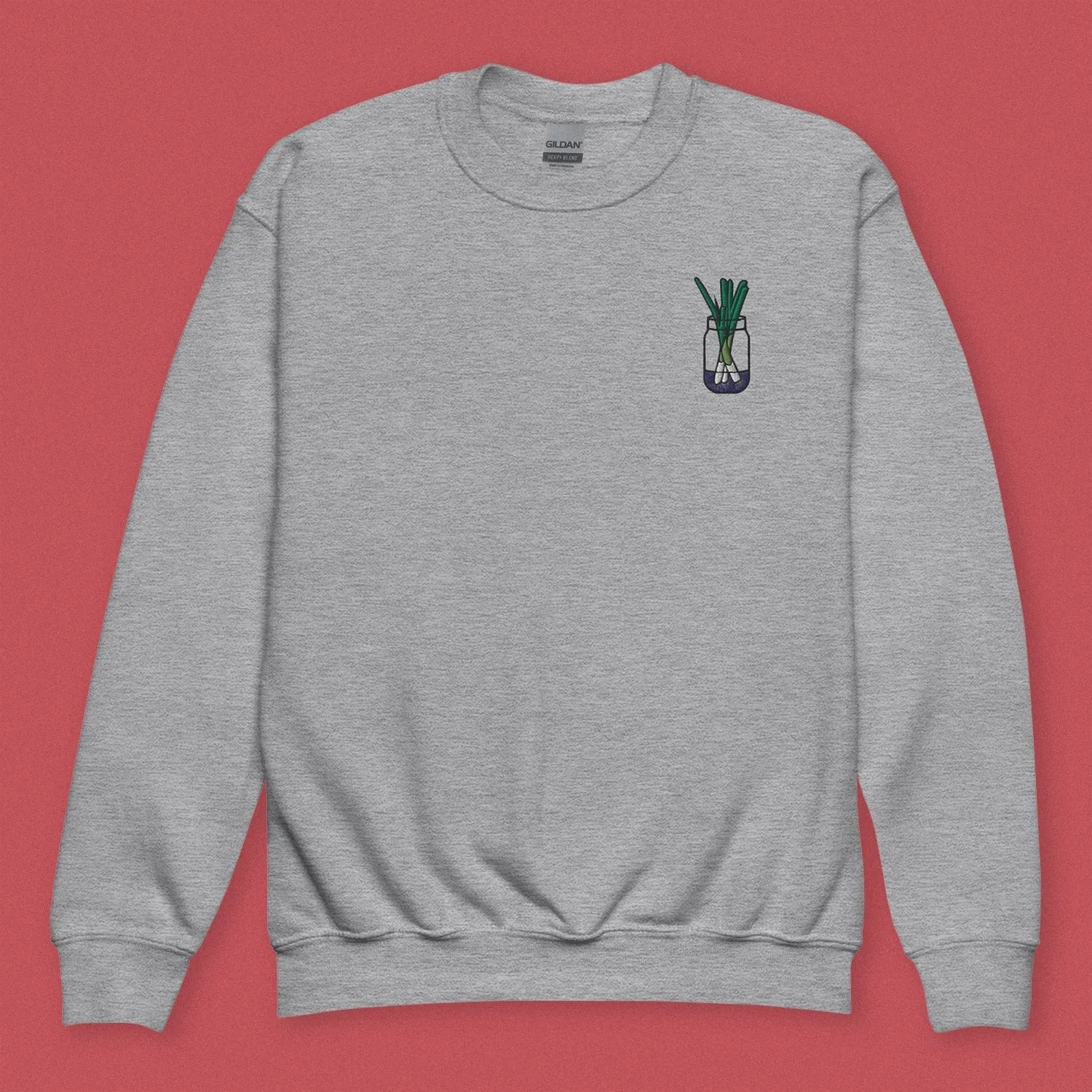 Green Onion Embroidered Kids Sweatshirt