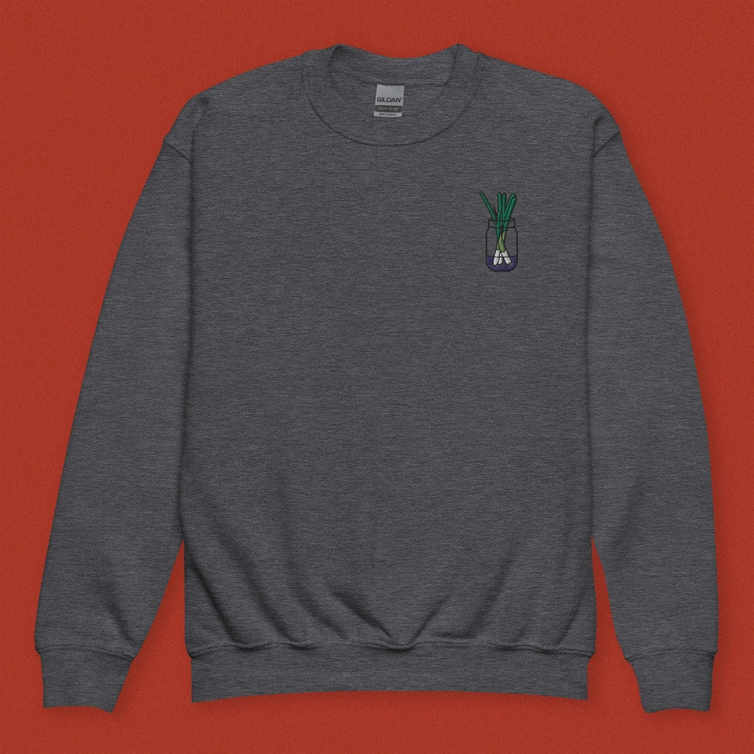 Green Onion Embroidered Kids Sweatshirt