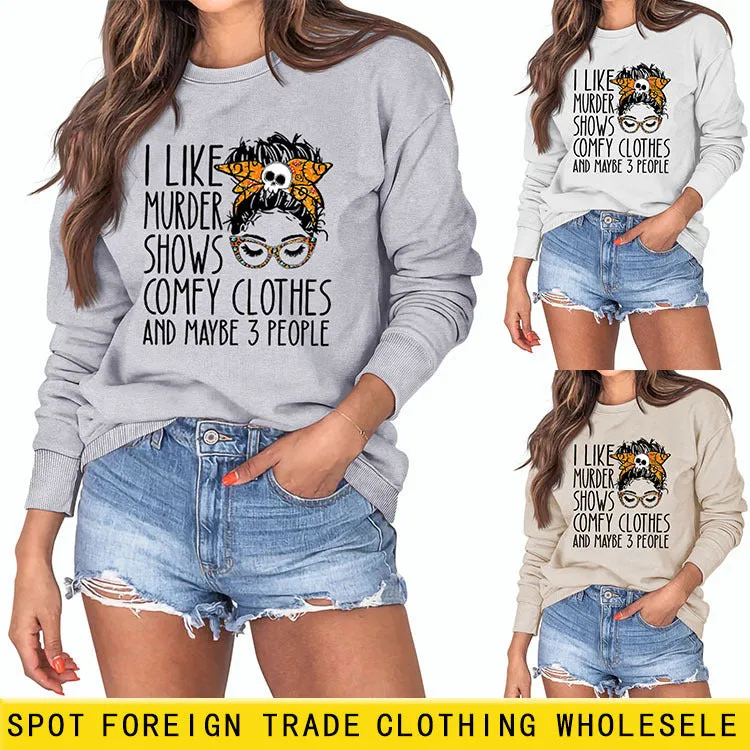 I LIKE MURDER SHOWS Ladies Round Neck Bottoming Long Sleeve Plus Size Sweater