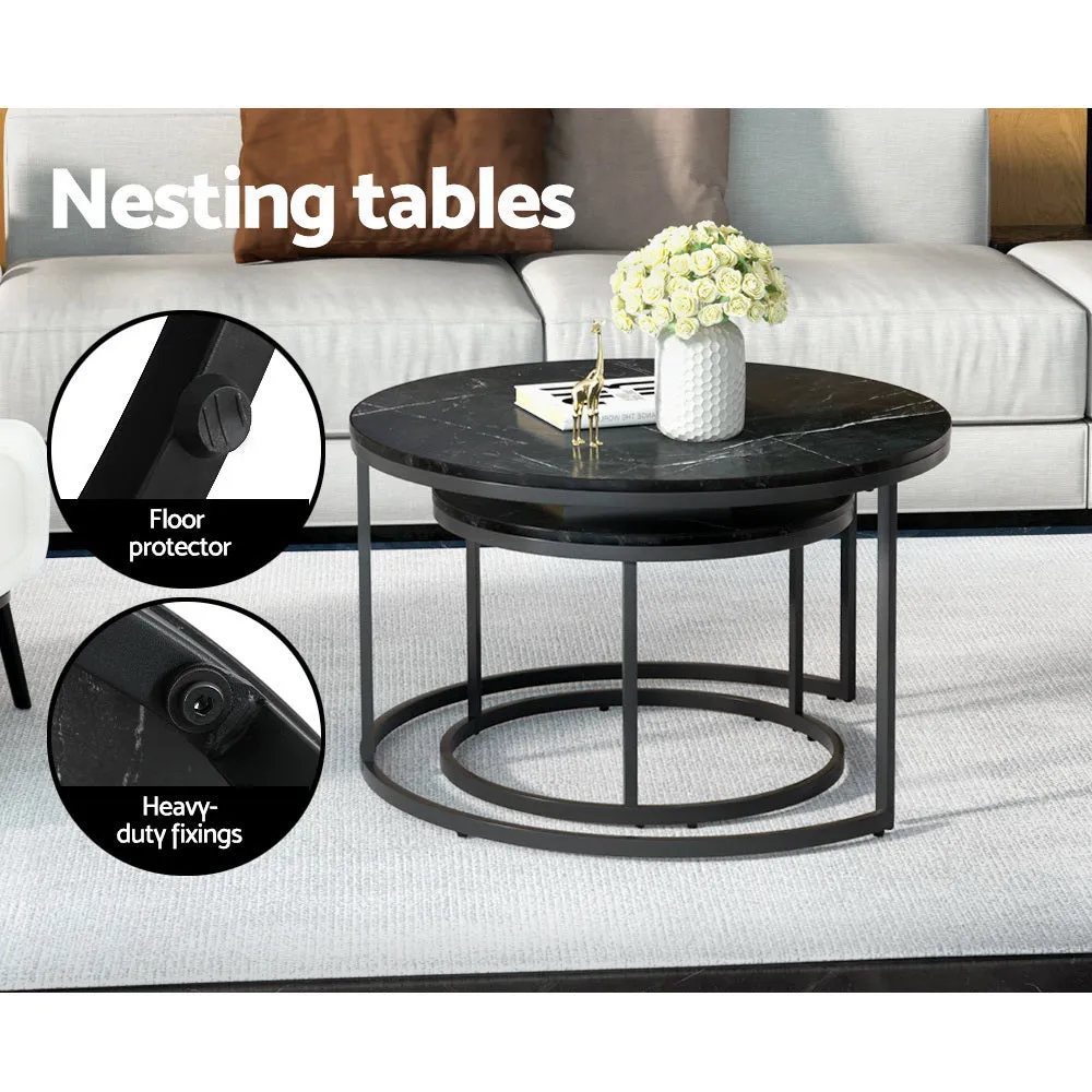 Iphiclus Set of 2 Coffee Table Nesting Marble Effect - Black