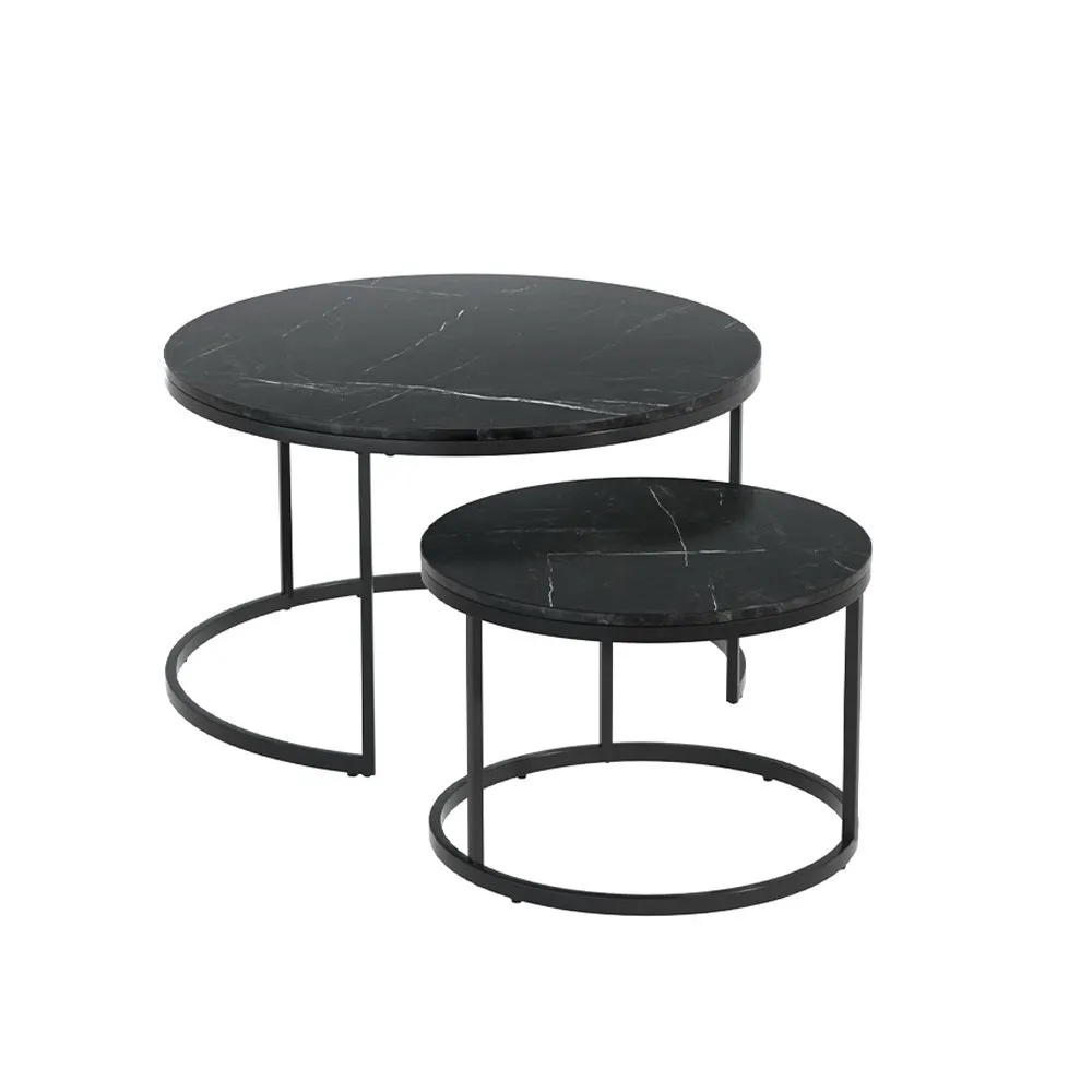 Iphiclus Set of 2 Coffee Table Nesting Marble Effect - Black