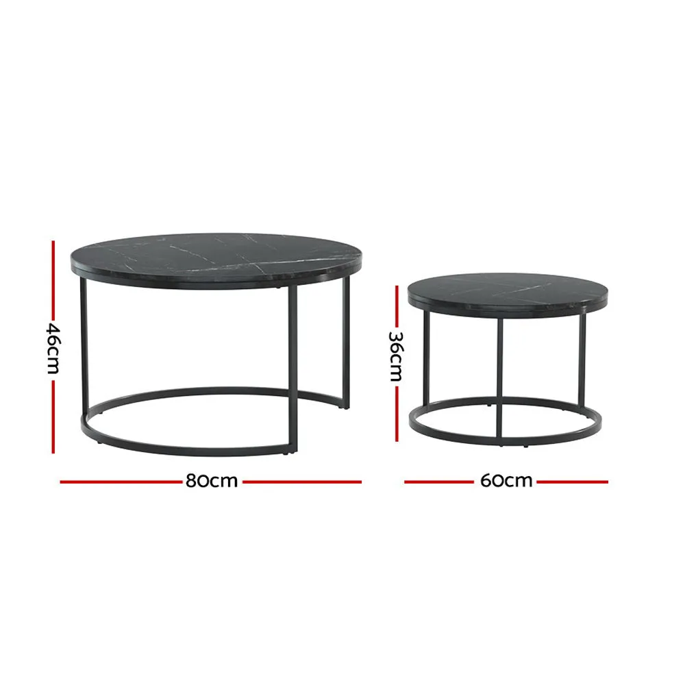 Iphiclus Set of 2 Coffee Table Nesting Marble Effect - Black