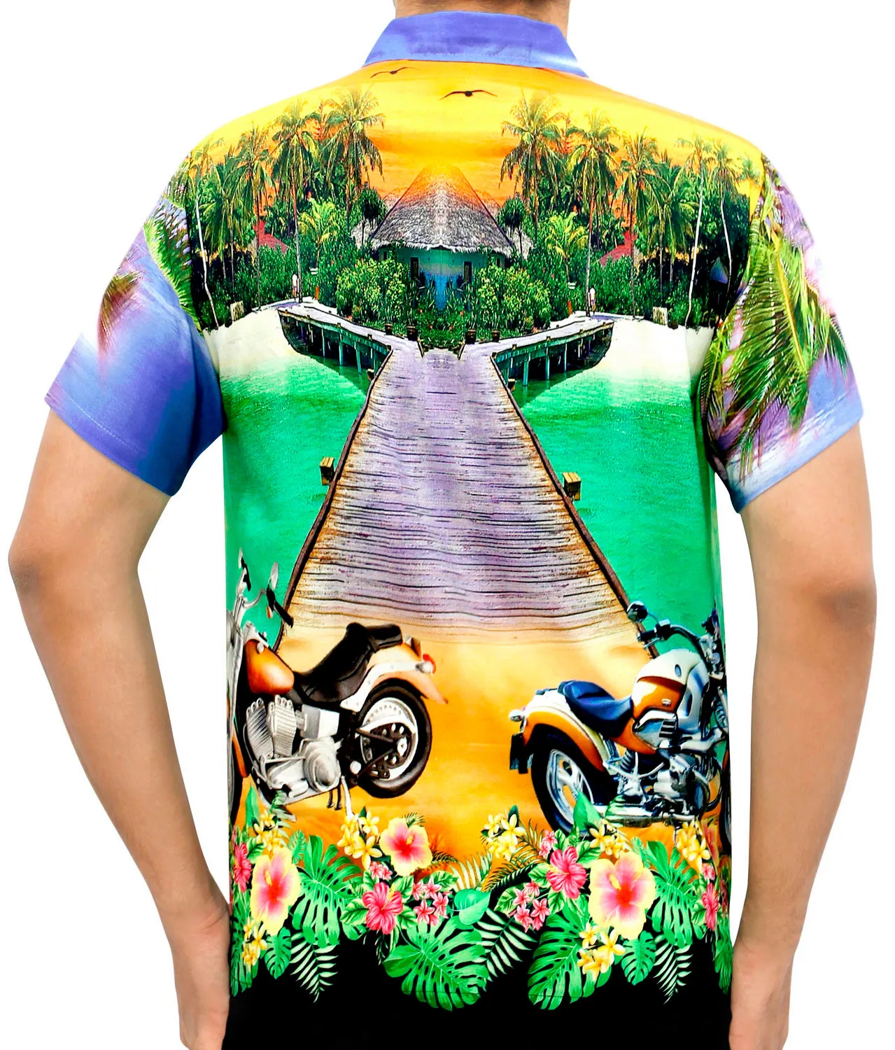 LA LEELA Men's Casual Beach hawaiian Shirt Aloha Tropical Beach  front Pocket Short sleeve Violet