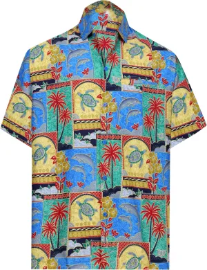 LA LEELA Shirt Casual Button Down Short Sleeve Beach Shirt Men Aloha Pocket shirt Green_W274