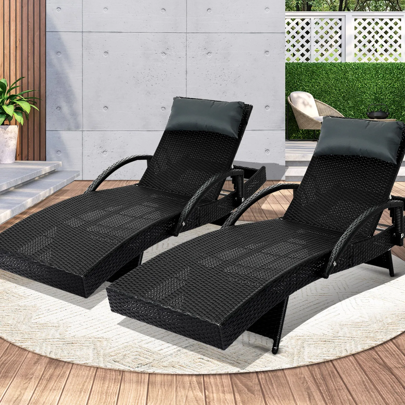 Livsip Sun Lounge Wicker Lounger Day Bed Outdoor Setting Patio Furniture Pool X2