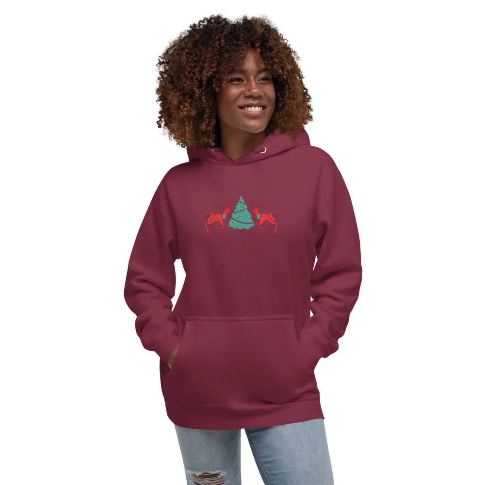 Merry Reindeer Tree Unisex Hoodie