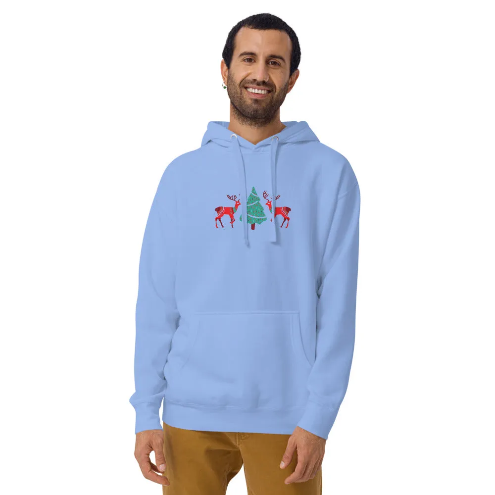 Merry Reindeer Tree Unisex Hoodie