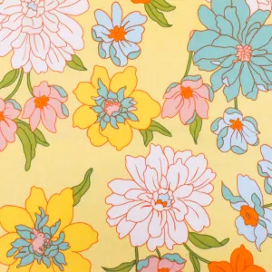 Milk Yellow-Pink-Multi Floral Printed Stretch Cotton Poplin Woven Fabric