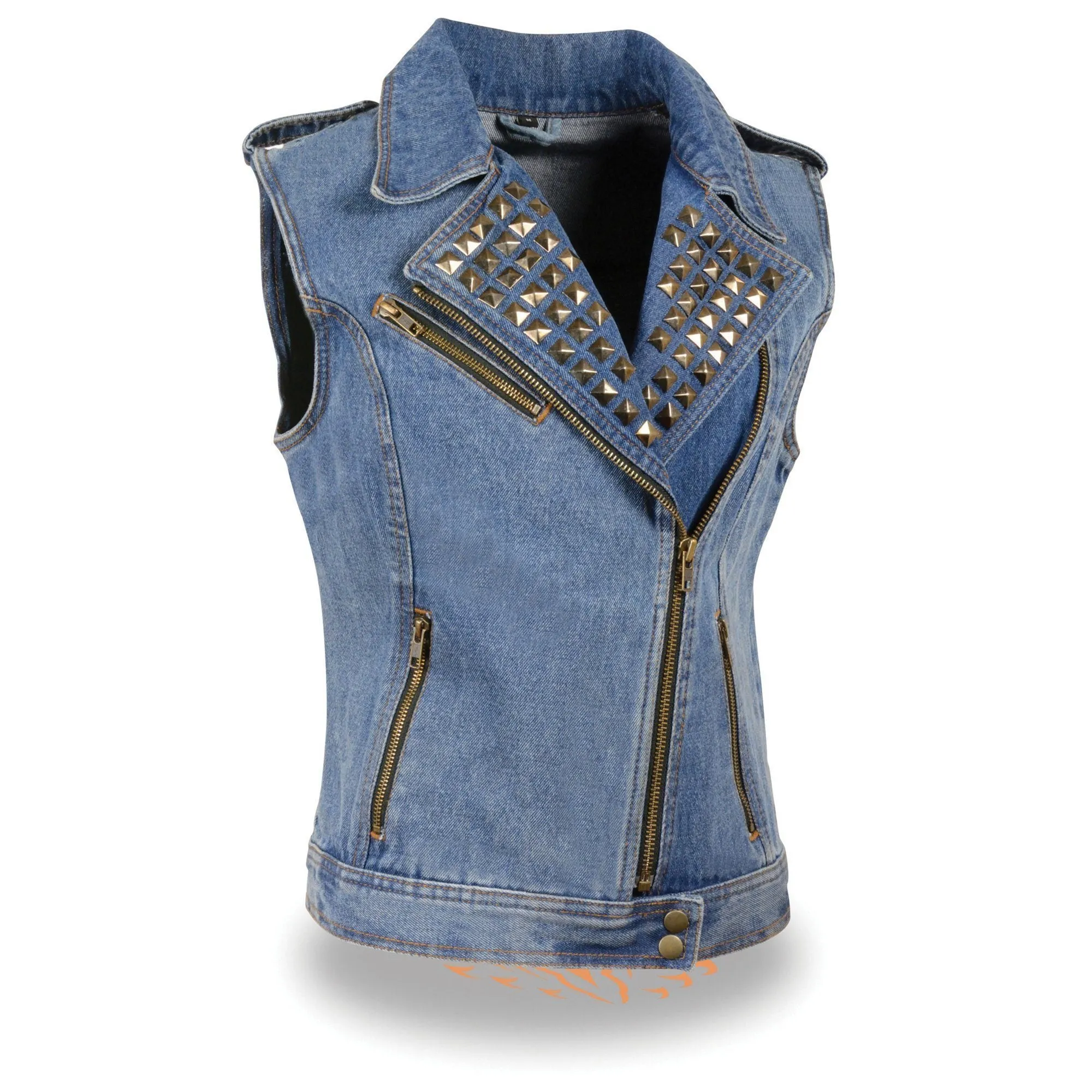 Milwaukee Leather MDL4030 Women's Blue Denim Zipper Front Motorcycle Vest with Studded Spikes