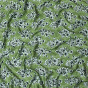 Moss Green with Monochrome Floral Print Crepe Silk Fabric, 110cm Width - Naturally Inspired for Elegant Ensembles-D18913