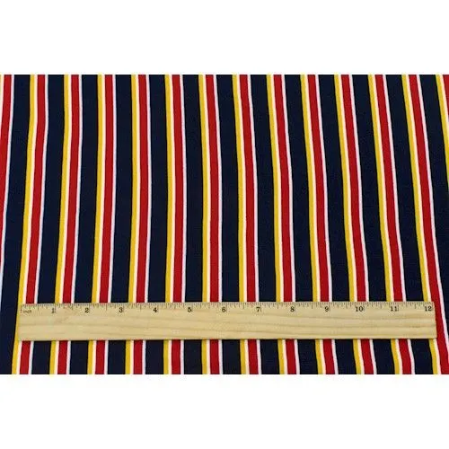 Navy/Multi Stripe Printed Double Brushed ITY Knit  Fabric