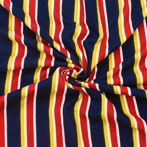 Navy/Multi Stripe Printed Double Brushed ITY Knit  Fabric