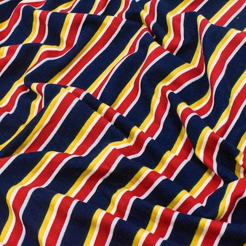 Navy/Multi Stripe Printed Double Brushed ITY Knit  Fabric